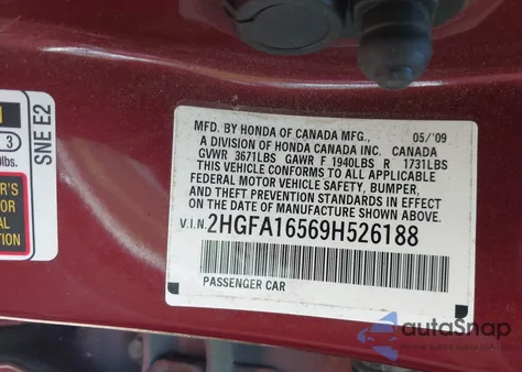 2009 Honda Civic Lx from USA, damaged, VIN 2HGFA16569H526188